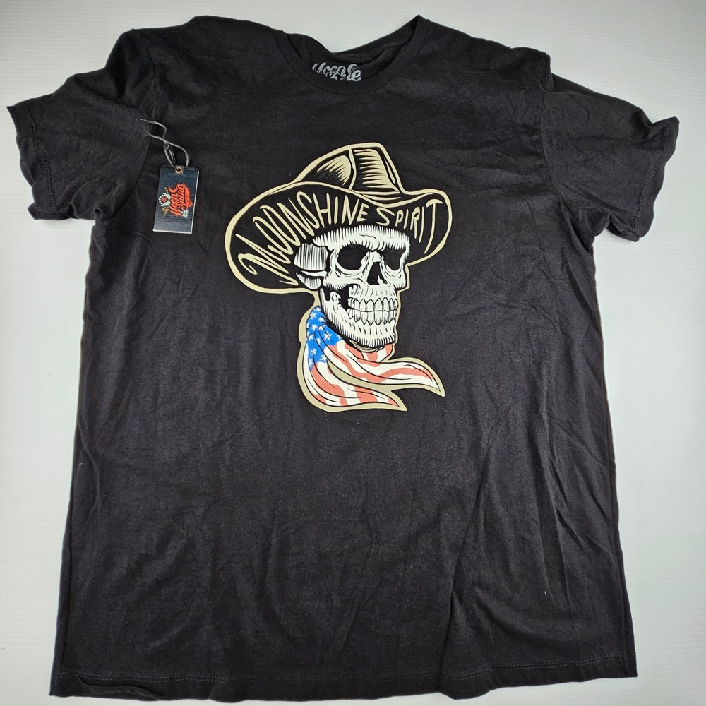 Moonshine Spirit Brad Paisley Mens XL Black Skull Cowboy Graphic T-Shirt Country